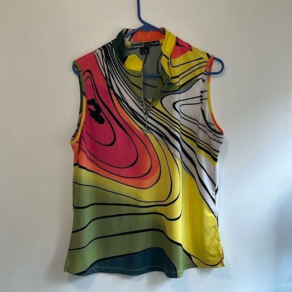 EXCELLENT CONDITION WOMEN’S LARGE JAMIE SADOCK 1/4 ZIP POLYESTER ABSTRACT TOP - Picture 2 of 7